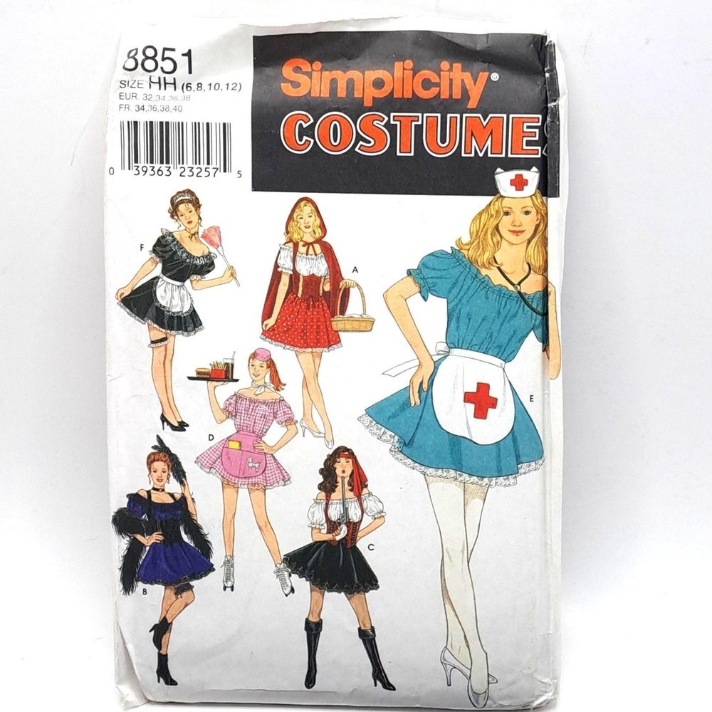 Simplicity 8851 Costume Sewing Pattern Womens Size HH 6-12 Multi Color Vintage